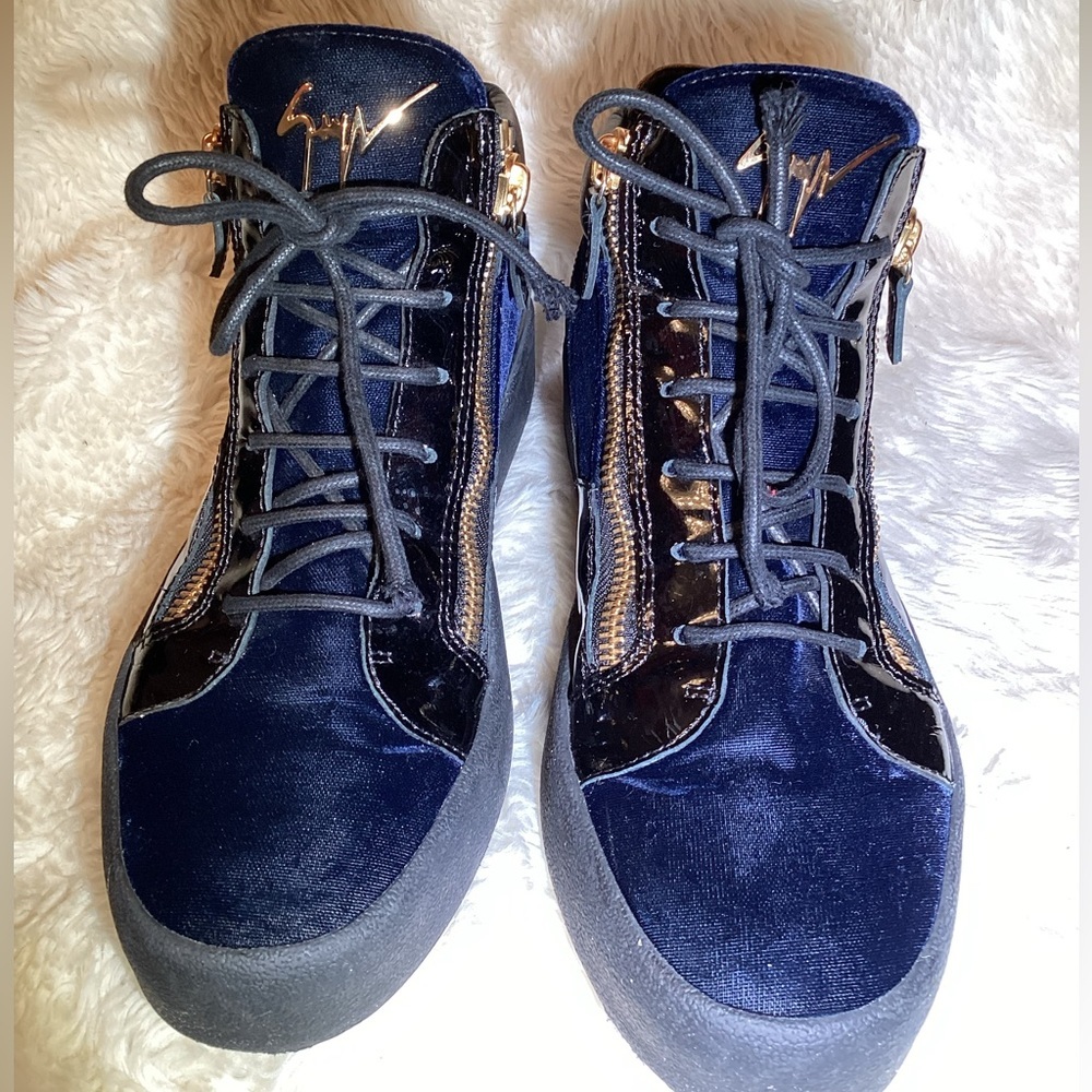 Giuseppe Zanotti Mens Navy blue suede, patent leather high-top sneakers size 9